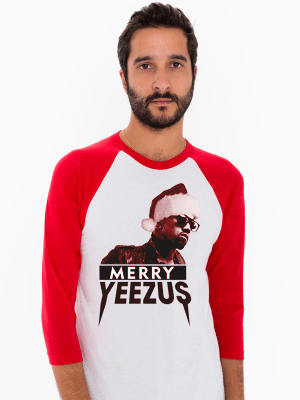 Merry Yeezus Blood Red 3/4 Sleeve Raglan Baseball T-Shirt (Unisex)