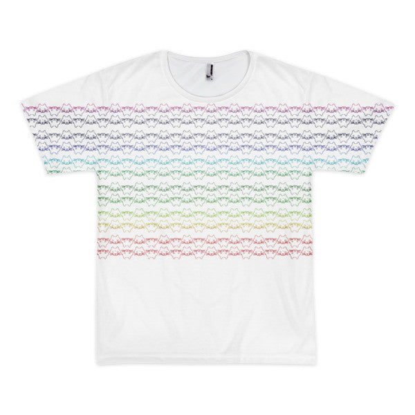 Short Sleeve Rainbow 8 Bit Cat Stripped White T-Shirt (unisex) -  - XS - srce threads - 1