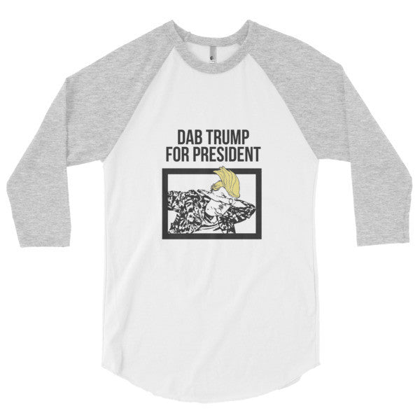 "Dab Trump for President" Short Sleeve T-Shirt 3/4 Sleeve Raglan Baseball Tee Shirt (Unisex) -  - White/Heather Grey / XS - srce threads - 5