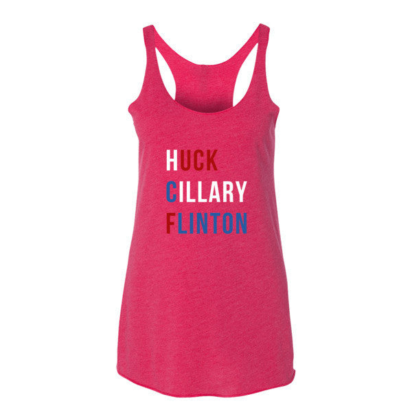 Women's "Huck Cillary Flinton" Say What You Mean Racerback Tank Top -  - Vintage Shocking Pink / XS - srce threads - 12