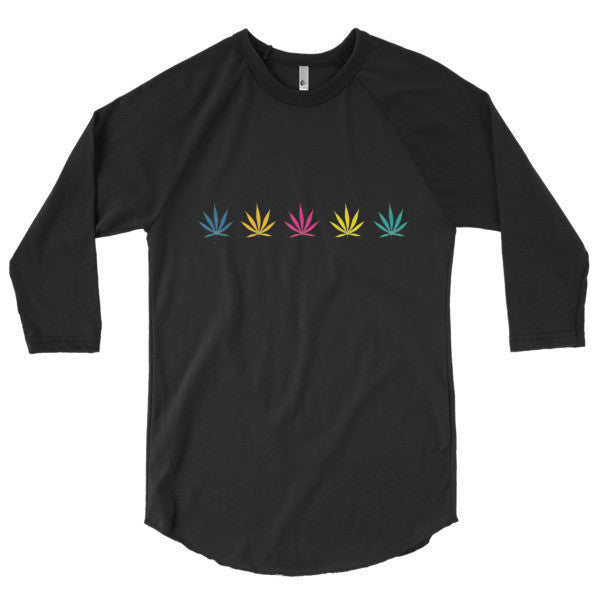 Classic Pop Pot Leaf Neon Color 3/4 Sleeve Raglan Shirt -  - Black/Black / XS - srce threads - 14