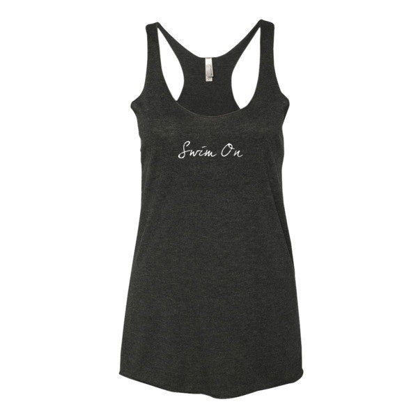 Women's "Swim On" Motivation White Racerback Tank -  - Vintage Black / XS - srce threads - 1