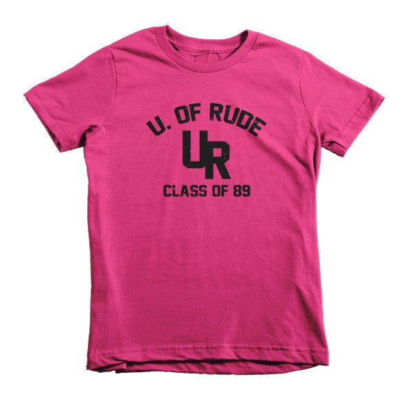 Kid's "Rude U." Black Vintage College Summer T-Shirt (Unisex) -  - Fuchsia / 2yrs - srce threads - 15