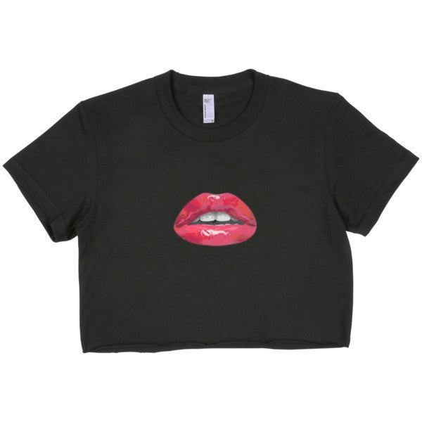 Short Sleeve Pucker Lips Crop Top -  - S - srce threads