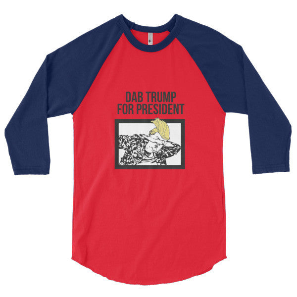 "Dab Trump for President" Short Sleeve T-Shirt 3/4 Sleeve Raglan Baseball Tee Shirt (Unisex) -  - Red/Navy / XS - srce threads - 19