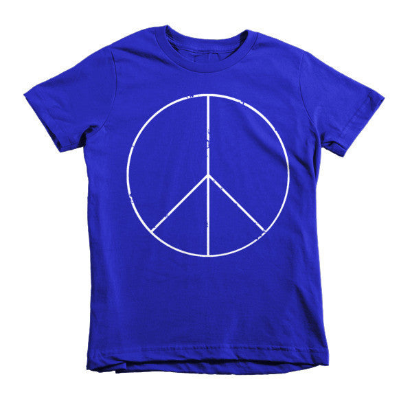Kid's Peace Sign Skinny White Short Sleeve T-Shirt (Unisex) -  - Lapis / 2yrs - srce threads - 7