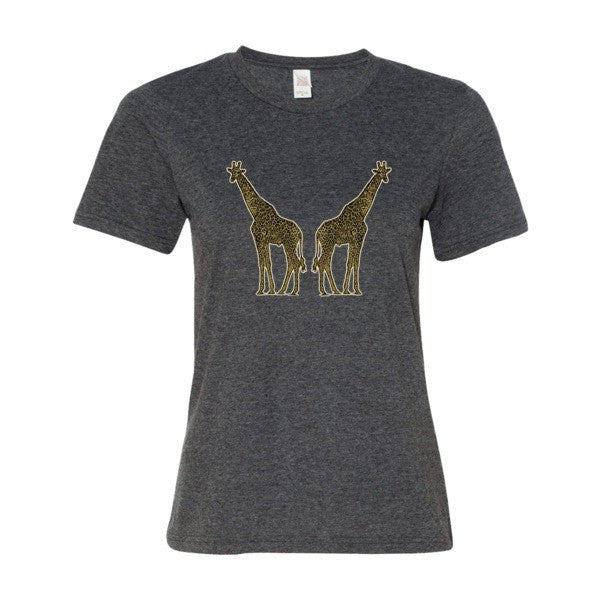 Women's Giraffe Double Paint Daub Short sleeve T-Shirt -  - Heather Dark Grey / S - srce threads - 3