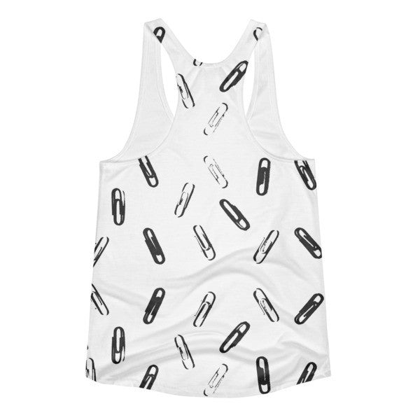 Women's Classic SRCE Brand Paper Clip Pattern Black White Racerback Tank -  -  - srce threads - 2