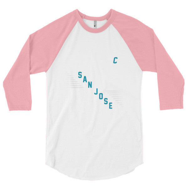 Classic "San Jose" Retro Diagonal Captain Double Zero 3/4 Sleeve Raglan Baseball Tee Shirt (Unisex) -  - White/Neon Heather Pink / XS - srce threads - 10