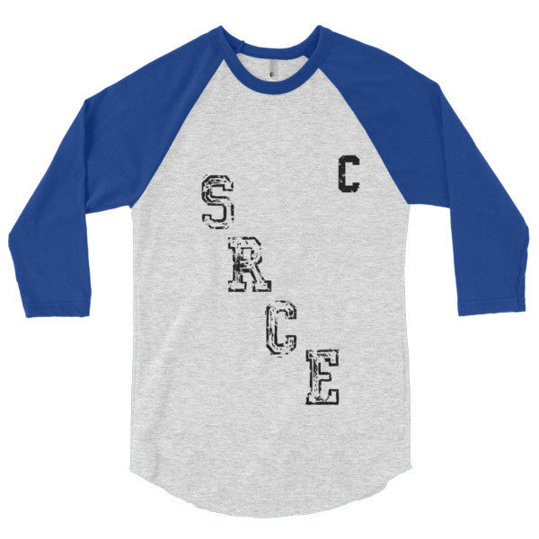 SRCE Vintage Diagonal Hockey Throwback Black 3/4 Sleeve Raglan Baseball Tee Shirt (Unisex) -  - Heather Grey/Lapis / XS - srce threads - 16