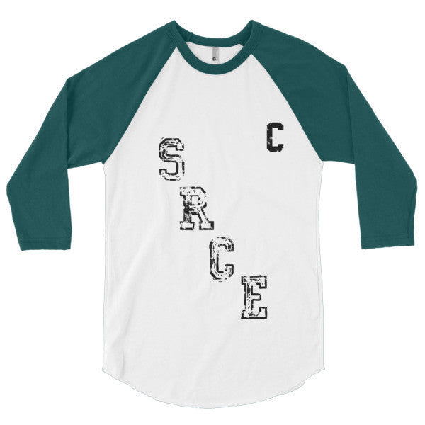 SRCE Vintage Diagonal Hockey Throwback Black 3/4 Sleeve Raglan Baseball Tee Shirt (Unisex) -  - White/Forest / XS - srce threads - 3