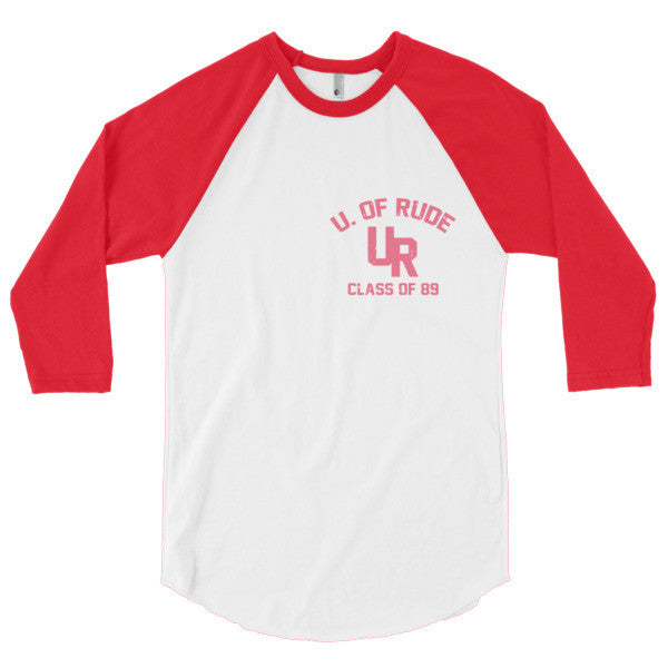 "U of Rude" 89 Vintage Collection 3/4 Sleeve Raglan Baseball Tee Shirt -  - White/Red / XS - srce threads - 11