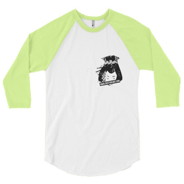 Classic SRCE Geisha Brand Censor 3/4 Sleeve Raglan Baseball Tee Shirt (Unisex) -  - White/Neon Yellow / XS - srce threads - 12