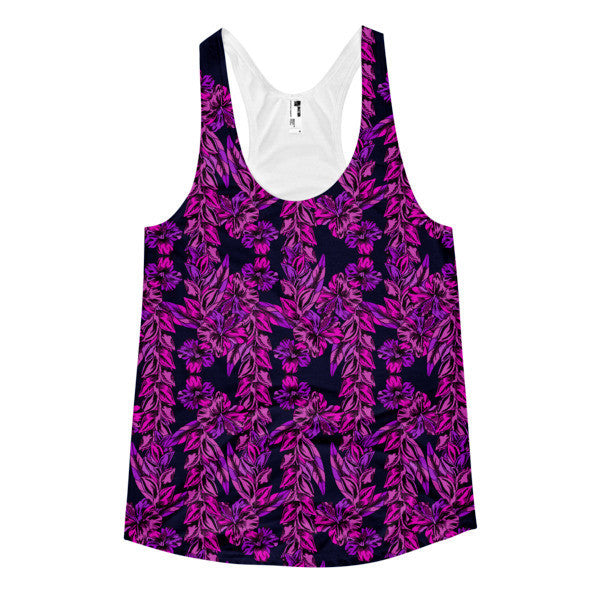 Women's Tropical Ivy Pop Purp Pastel Racerback Summer Tank Top -  - XS - srce threads - 1