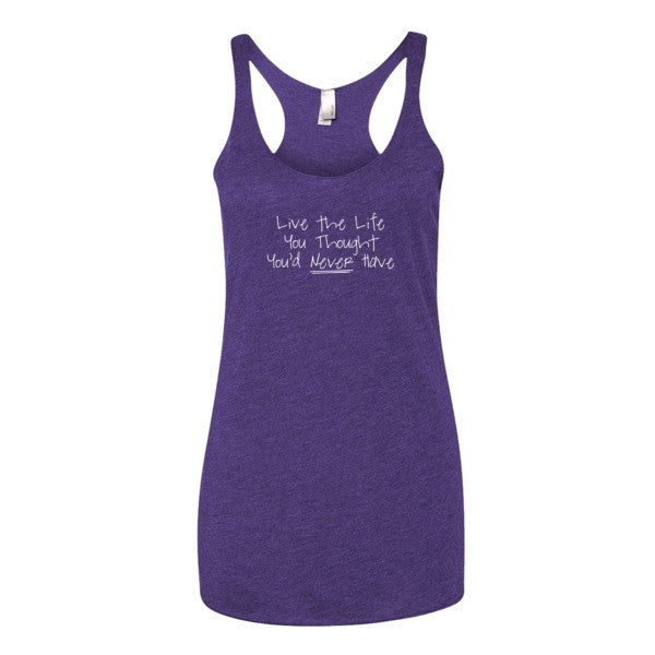 Women's "Live the Life" Motivation White Summer Racerback Tank Top -  - Purple Rush / XS - srce threads - 5