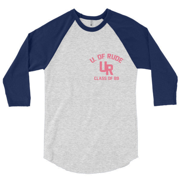 "U of Rude" 89 Vintage Collection 3/4 Sleeve Raglan Baseball Tee Shirt -  - Heather Grey/Navy / XS - srce threads - 17