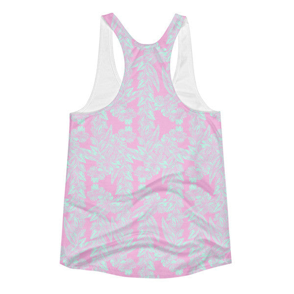 Women's Trop Vine Off Pink w/ Trop Greens Summer Racerback Tank Top -  -  - srce threads - 2
