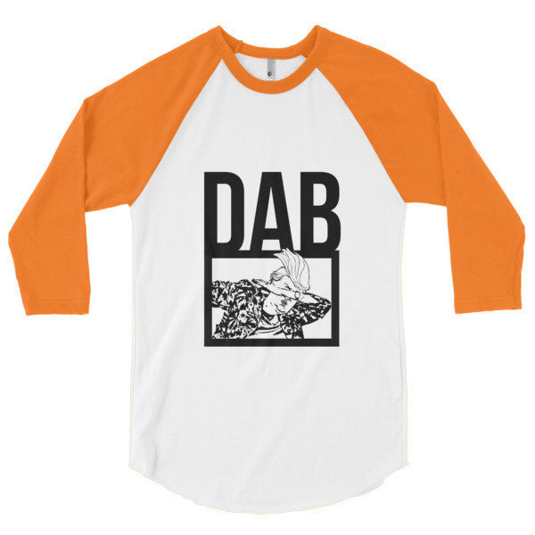 Classic Bold "Dab Trump" 3/4 Sleeve Raglan Baseball Tee Shirt -  - White/Neon Heather Orange / XS - srce threads - 8