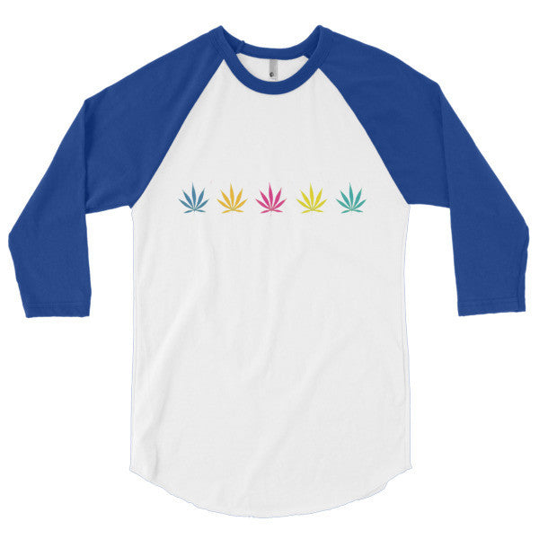 Classic Pop Pot Leaf Neon Color 3/4 Sleeve Raglan Shirt -  - White/Lapis / XS - srce threads - 7