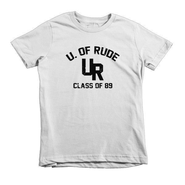 Kid's "Rude U." Black Vintage College Summer T-Shirt (Unisex) -  - White / 2yrs - srce threads - 1