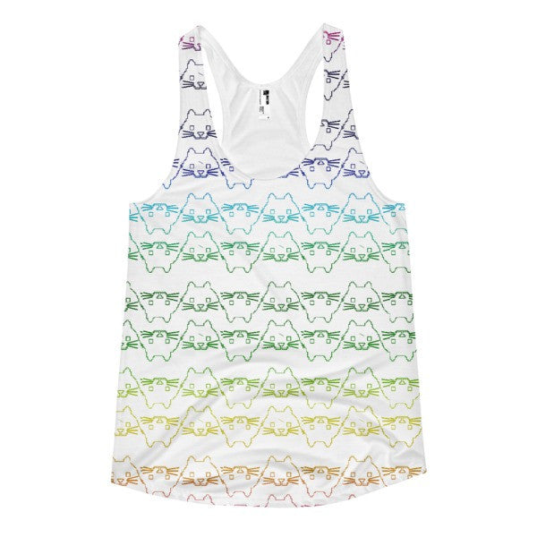Women's Rainbow 8 Bit Cat Racerback Summer Tank -  - XS - srce threads - 1