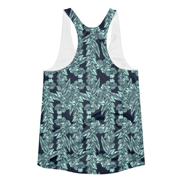 Women's Trop Vine Off Navy w/ Trop Green Summer Racerback Tank Top -  -  - srce threads - 2