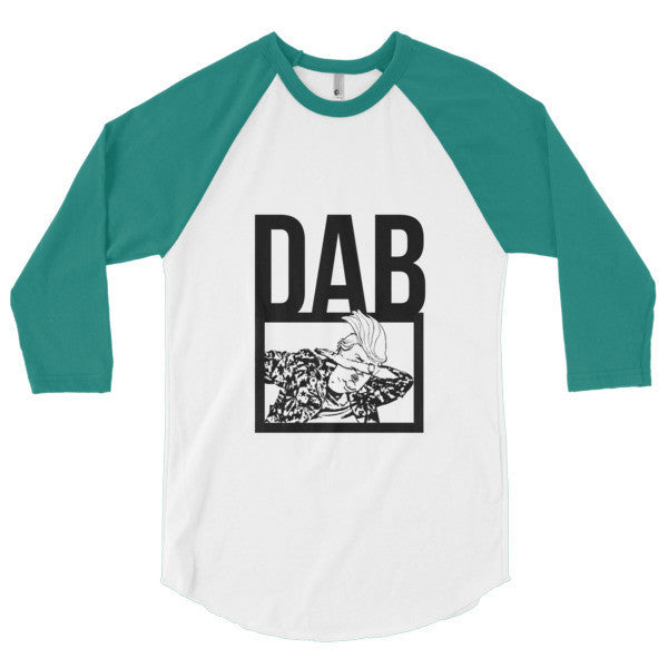 Classic Bold "Dab Trump" 3/4 Sleeve Raglan Baseball Tee Shirt -  - White/Evergreen / XS - srce threads - 2