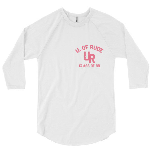 "U of Rude" 89 Vintage Collection 3/4 Sleeve Raglan Baseball Tee Shirt -  - White/White / XS - srce threads - 12
