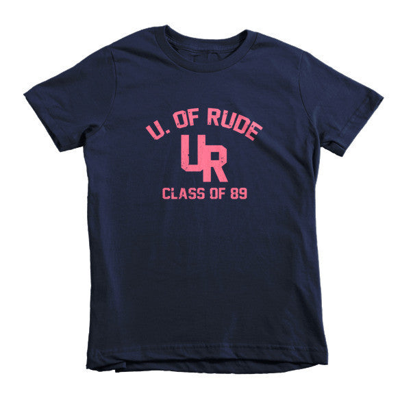 Kid's "Rude U." Peach Vintage College Summer T-Shirt (Unisex) -  - Navy / 2yrs - srce threads - 4