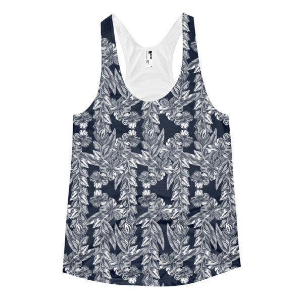 Women's Trop Vine Off Blue Summer Racerback Tank Top -  - XS - srce threads - 1