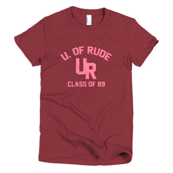 Women's "Rude U." Peach Vintage College Summer T-Shirt -  - Cranberry / S - srce threads - 19