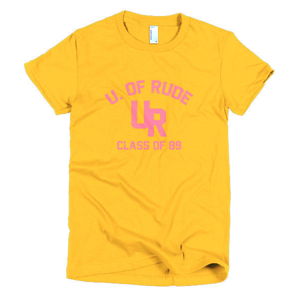 Women's "Rude U." Peach Vintage College Summer T-Shirt -  - Gold / S - srce threads - 20