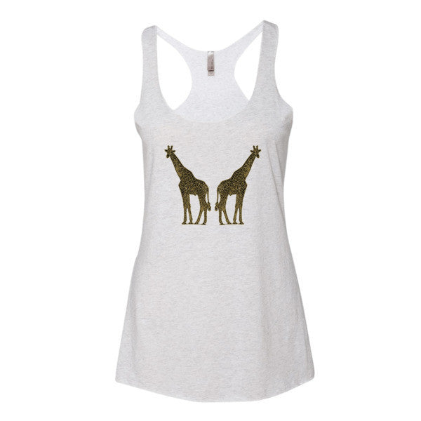 Women's Vintage Giraffe Sponge Brush Design Tank Top -  - Heather White / XS - srce threads - 9