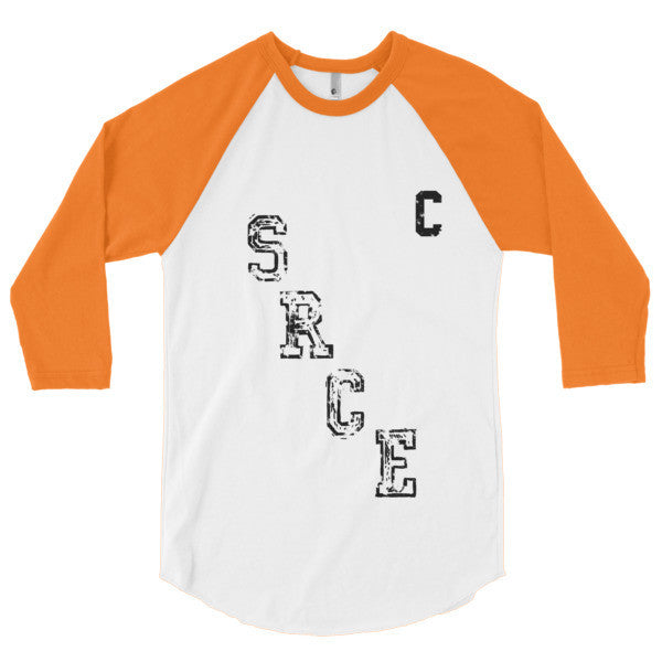 SRCE Vintage Diagonal Hockey Throwback Black 3/4 Sleeve Raglan Baseball Tee Shirt (Unisex) -  - White/Neon Heather Orange / XS - srce threads - 10