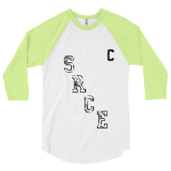 SRCE Vintage Diagonal Hockey Throwback Black 3/4 Sleeve Raglan Baseball Tee Shirt (Unisex) -  - White/Neon Yellow / XS - srce threads - 12