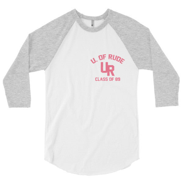 "U of Rude" 89 Vintage Collection 3/4 Sleeve Raglan Baseball Tee Shirt -  - White/Heather Grey / XS - srce threads - 6