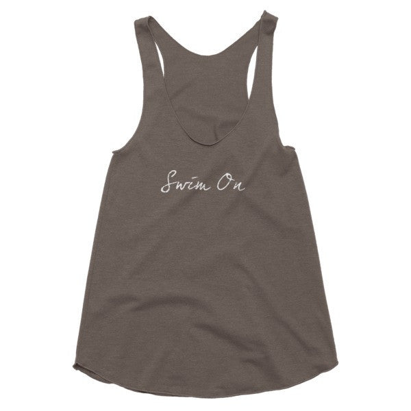 Women's "Swim On" Motivation White Racerback Vintage Tank -  - Tri-Coffee / XS - srce threads - 2