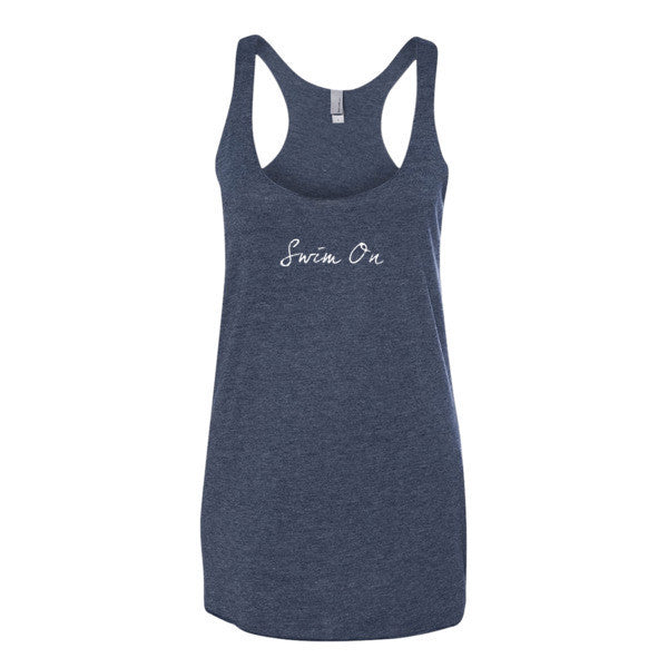 Women's "Swim On" Motivation White Racerback Tank -  - Vintage Navy / XS - srce threads - 4