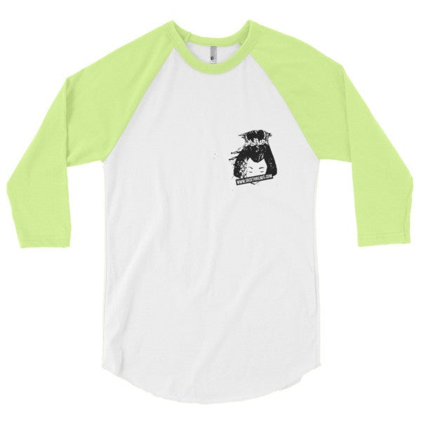Classic SRCE Geisha Brand Censor 3/4 Sleeve Raglan Baseball Tee Shirt (Unisex) - No Back -  - White/Neon Yellow / XS - srce threads - 12