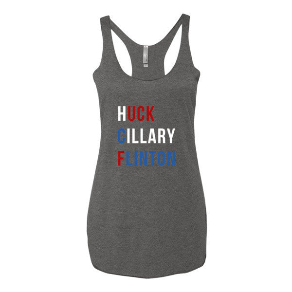 Women's "Huck Cillary Flinton" Say What You Mean Racerback Tank Top -  - Premium Heather / XS - srce threads - 3