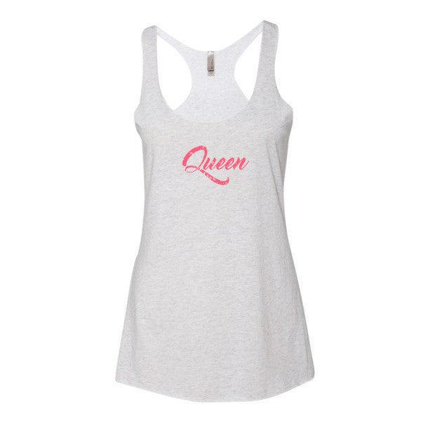 Women's "Queen" 2 Peach Vintage Calligraphy Tank Top -  - Heather White / XS - srce threads - 9