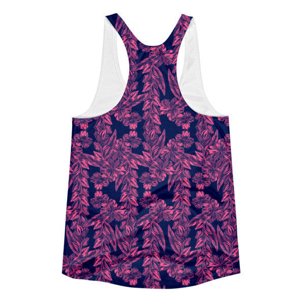 Women's Trop Vine Pop Navy w/ Pink Summer Racerback Tank Top -  -  - srce threads - 2