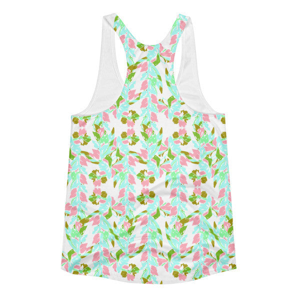 Women's Tropical Ivy Pop Cyan Pastel Racerback Summer Tank Top -  -  - srce threads - 2