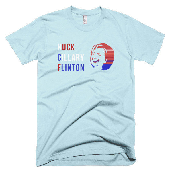 "Huck Cillary Flinton" Say What You Mean Face Short Sleeve T-Shirt (Unisex) -  - Light Blue / XS - srce threads - 5