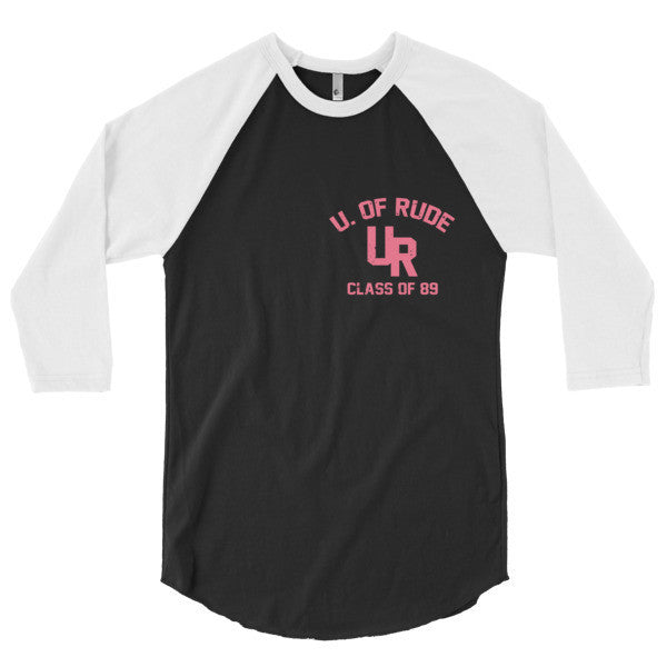 "U of Rude" 89 Vintage Collection 3/4 Sleeve Raglan Baseball Tee Shirt -  - Black/White / XS - srce threads - 14