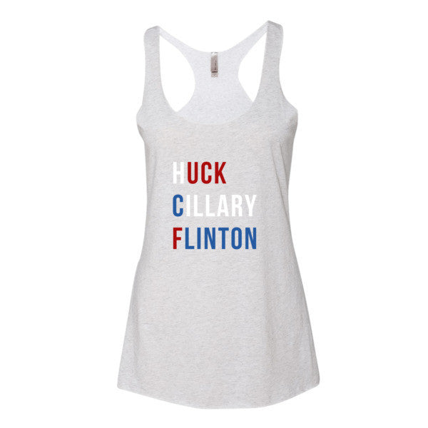 Women's "Huck Cillary Flinton" Say What You Mean Racerback Tank Top -  - Heather White / XS - srce threads - 9