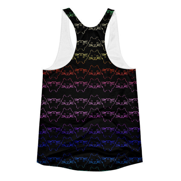 Women's Rainbow 8 Bit Cat Black Summer Racerback Tank -  -  - srce threads - 2