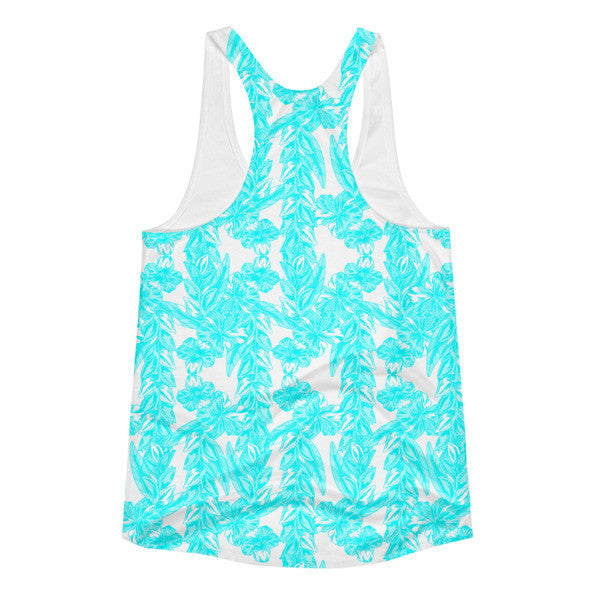 Women's Tropical Ivy Pop Neon Blue Pastel Racerback Summer Tank Top -  -  - srce threads - 2