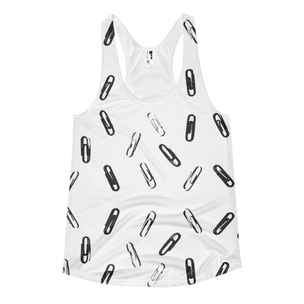 Women's Classic SRCE Brand Paper Clip Pattern Black White Racerback Tank -  - XS - srce threads - 1