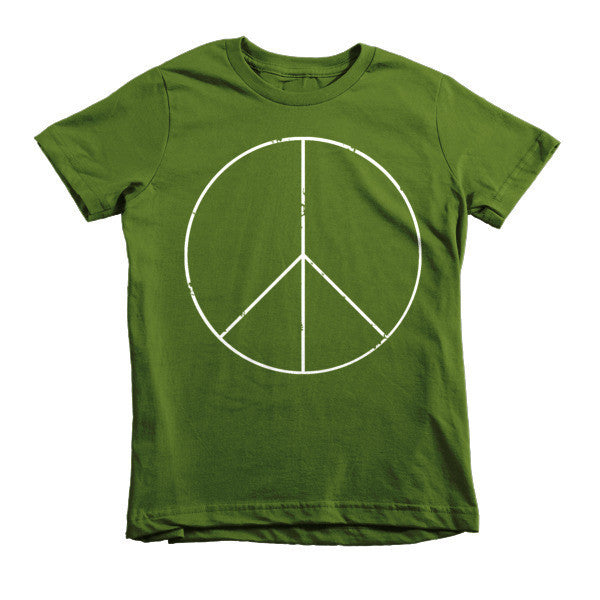 Kid's Peace Sign Skinny White Short Sleeve T-Shirt (Unisex) -  - Olive / 2yrs - srce threads - 2
